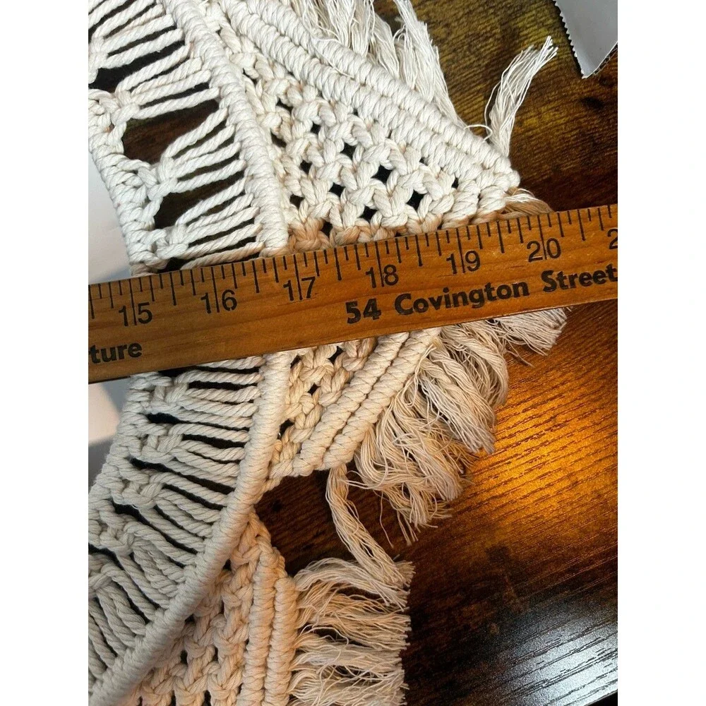 Boho Macrame Wall Mirror Round Fringe Woven Cotton Decor 20” Handmade Chic Home